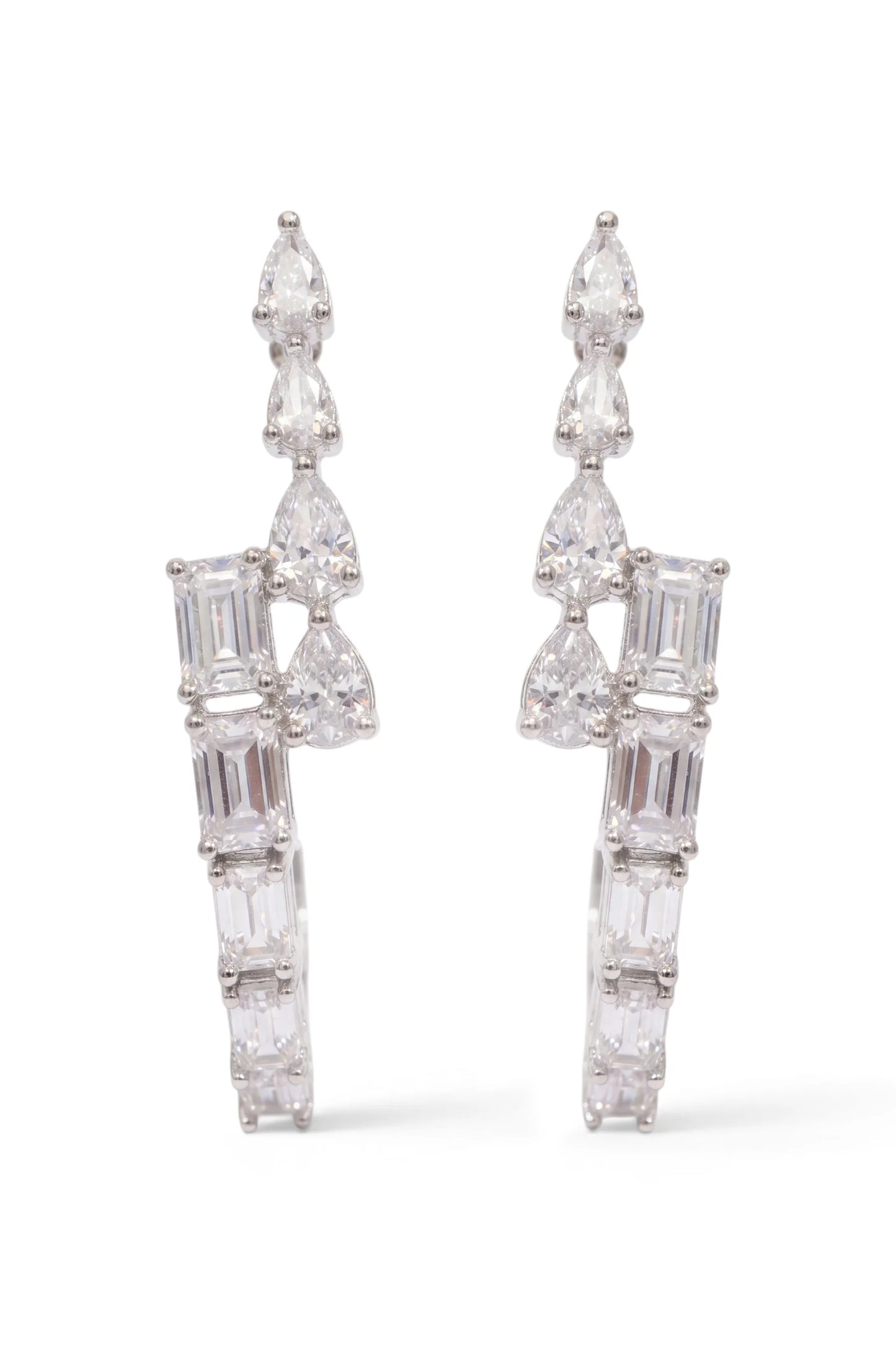 12 PM - High Low Pear & Emerald Diamond Cygnet Earrings