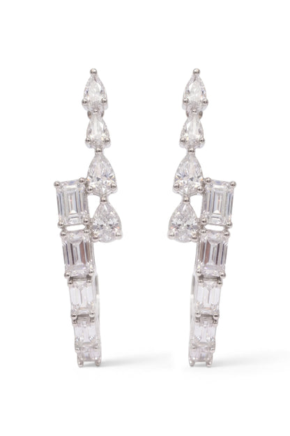 12 PM - High Low Pear & Emerald Diamond Cygnet Earrings