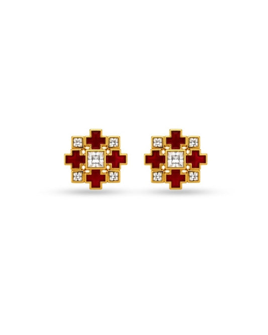 Surkh Polki Meenakari Studs