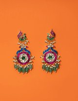 VEIDAHI MULTICOLORED POLKI WITH SEMI-PRECIOUS STONE WITH BASRA MOTI