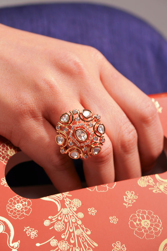 GOLD PLATED RING WITH POLKI