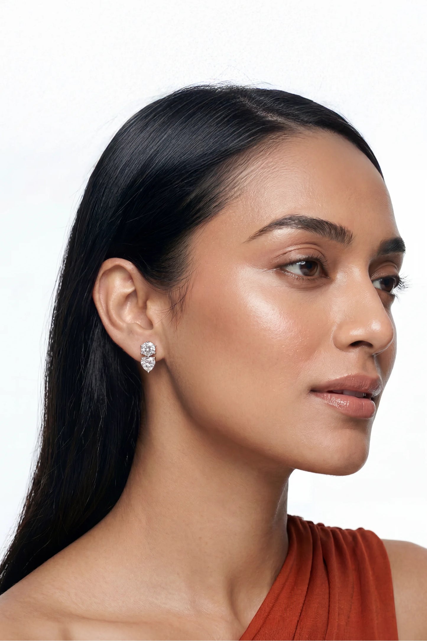 6 AM - Round & Heart Solitaire Dew Drop Cygnet Diamond Earrings