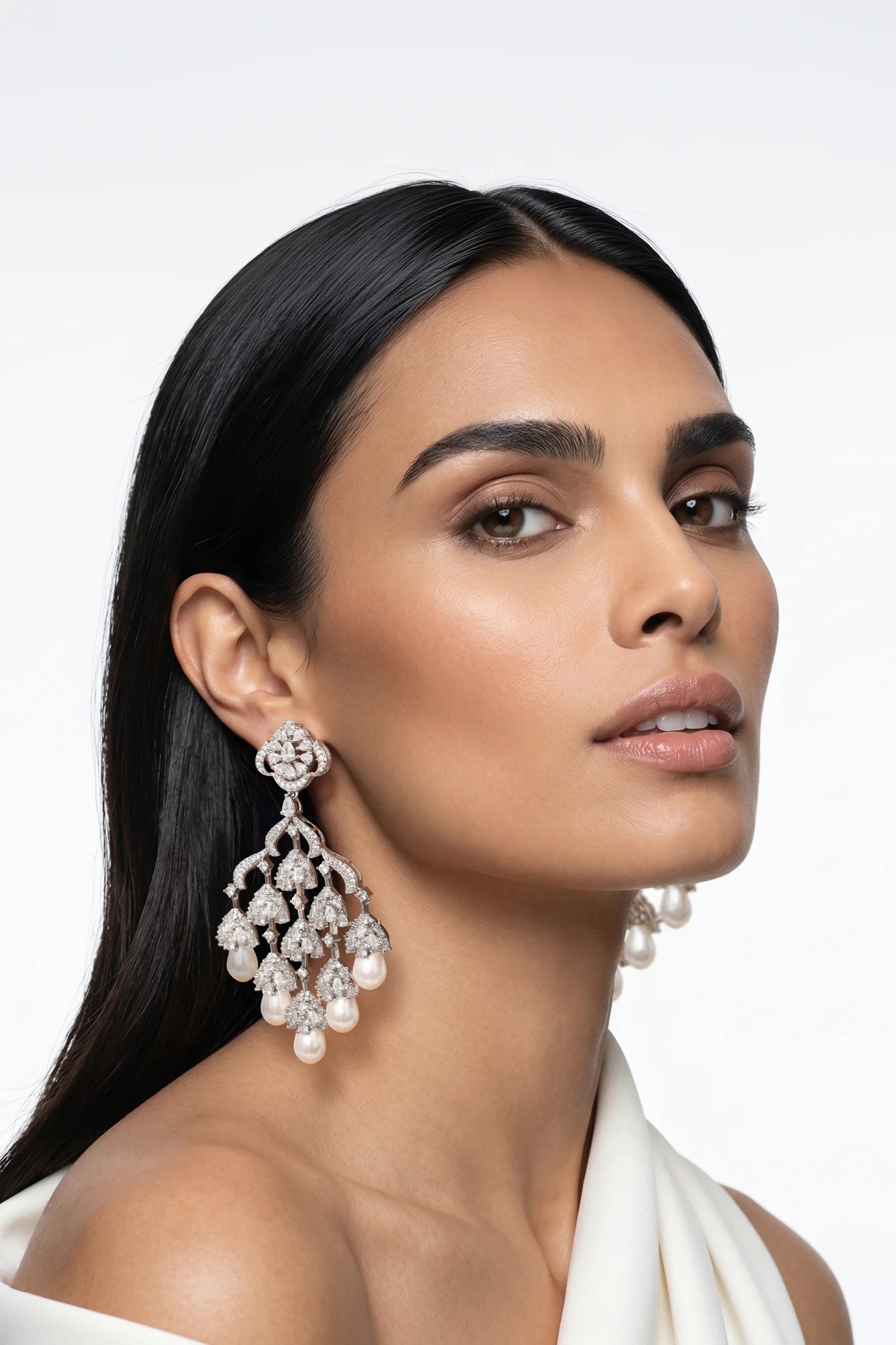 11 PM - Chandelier Cocktail Cygnet Diamond & Pearl Earrings