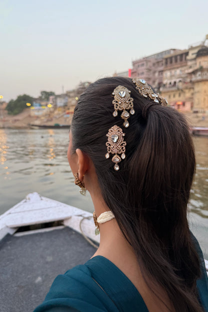 Raavi Polki Pearl Hair Crown Pin