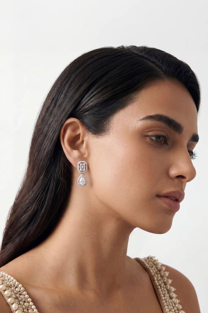 8 AM - Emerald & Pear Diamond Drop Golden Hour Cygnet Diamond Earrings