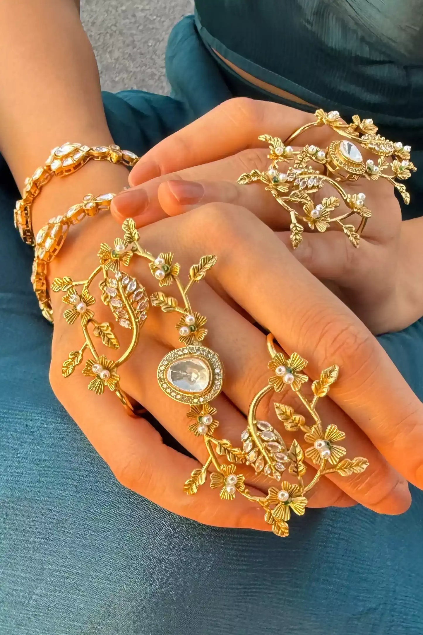 Vanya Sacred Vine Polki Full Hand Ring