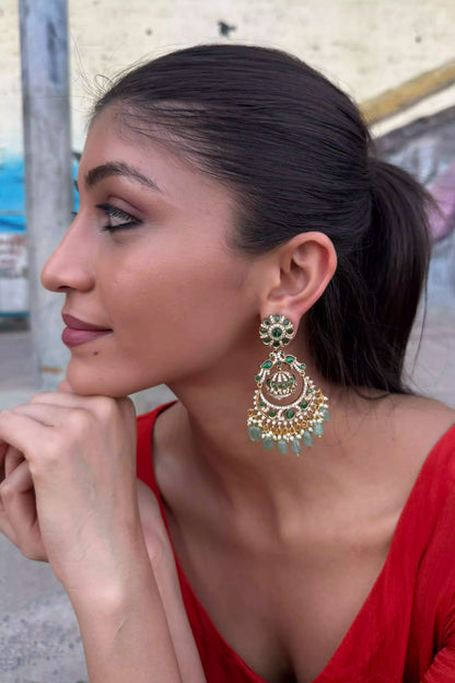 Charu Crescent Ghat Emerald Chandbali Earrings