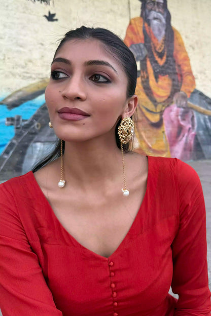 Vidhi Pearl Drop Gold Jali Earrings