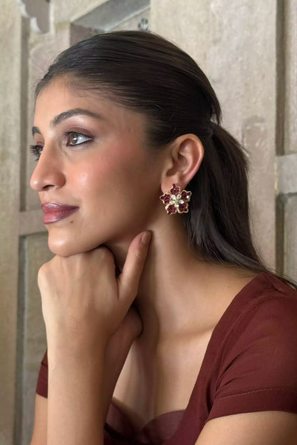 Charmi Crimson Lotus Polki Ruby Stud Earrings