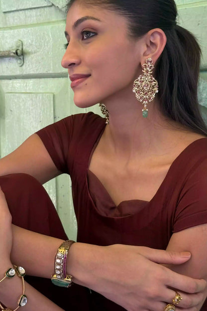 Kavya Haveli Drop Chandelier Polki Earrings