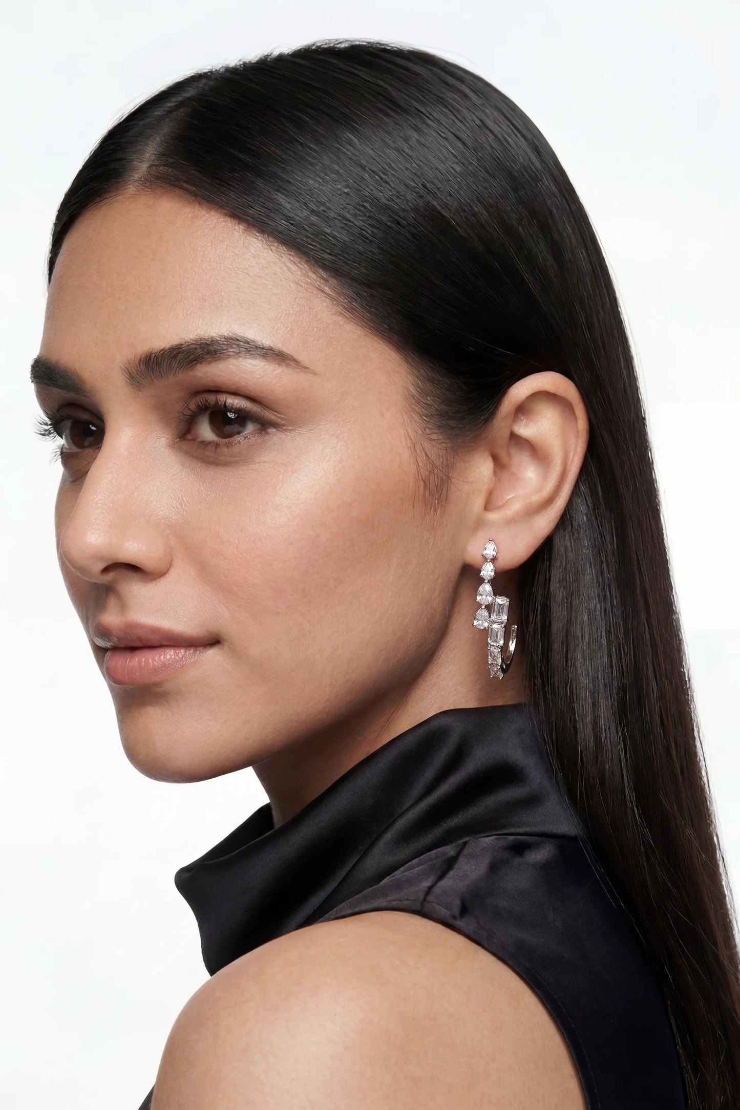 12 PM - High Low Pear & Emerald Diamond Cygnet Earrings