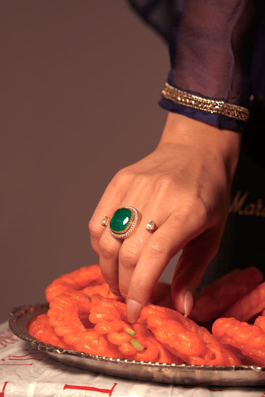 GOLD PLATED RING WITH POLKI & MASSONITE