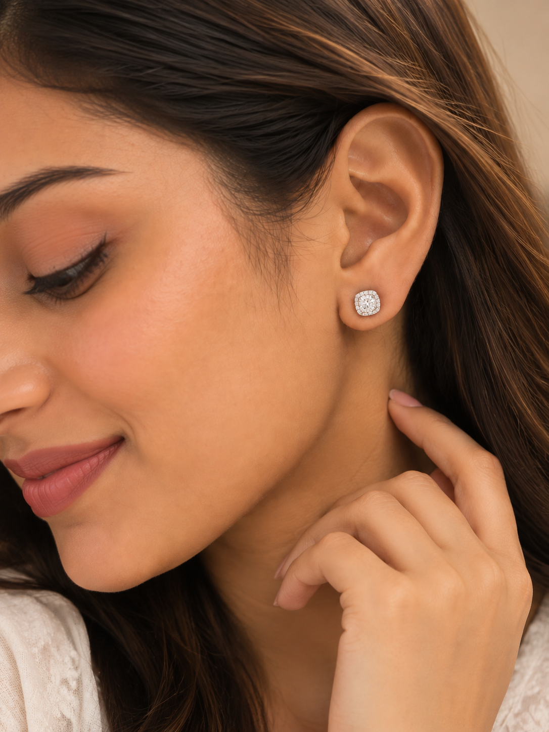 Radiant Halo Cushion Stud Earring Gift Box
