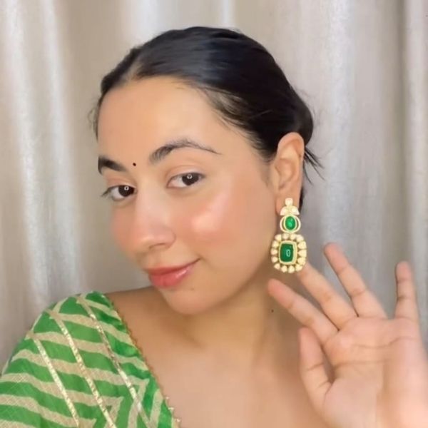 SUNITA GREEN SEMI PRECIOUS STONE AND POLKI EARRINGS