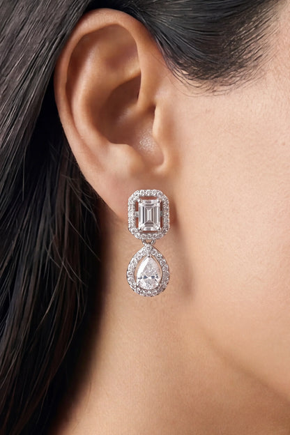 8 AM - Emerald & Pear Diamond Drop Golden Hour Cygnet Diamond Earrings