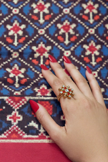 Sindura Polki Meenakari Statement Ring