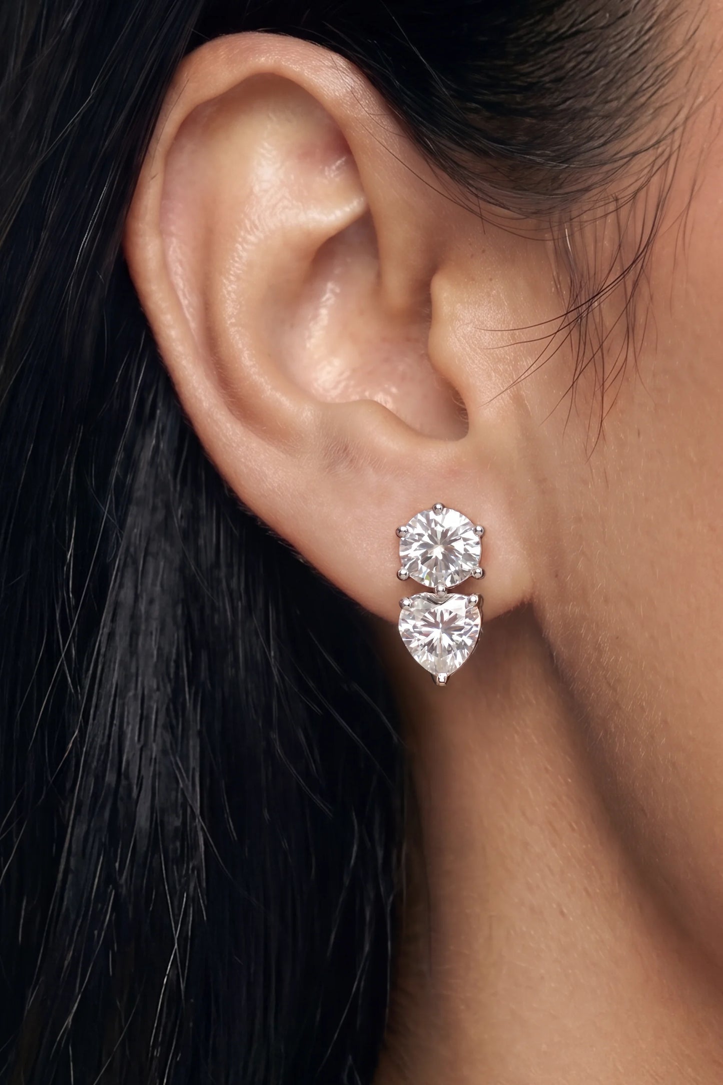 6 AM - Round & Heart Solitaire Dew Drop Cygnet Diamond Earrings