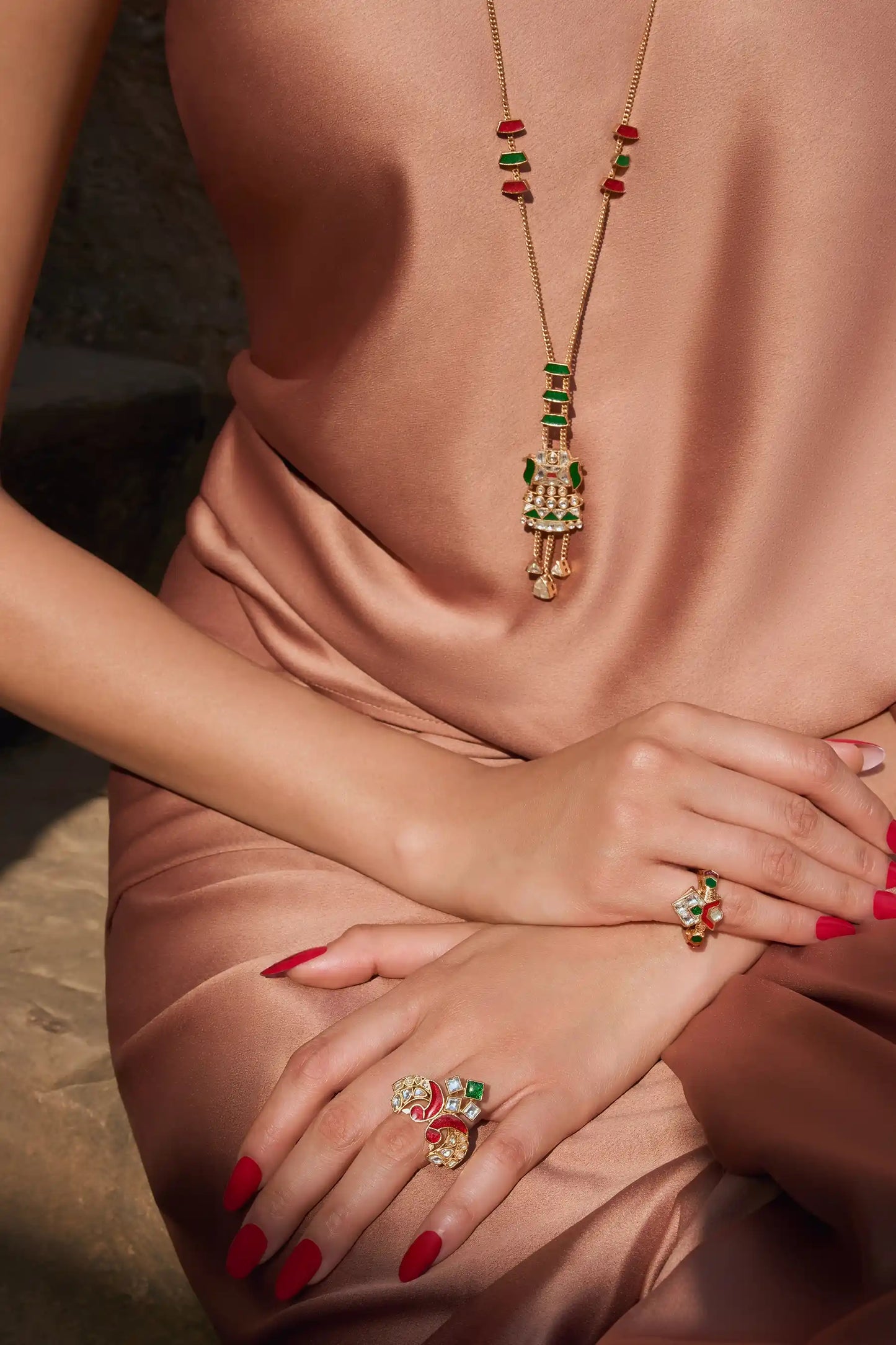Vaidehi Polki Meenakari Pendant Set