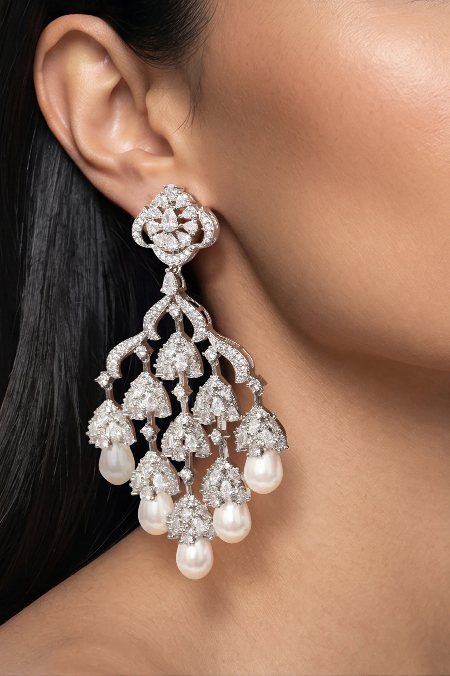 11 PM - Chandelier Cocktail Cygnet Diamond & Pearl Earrings
