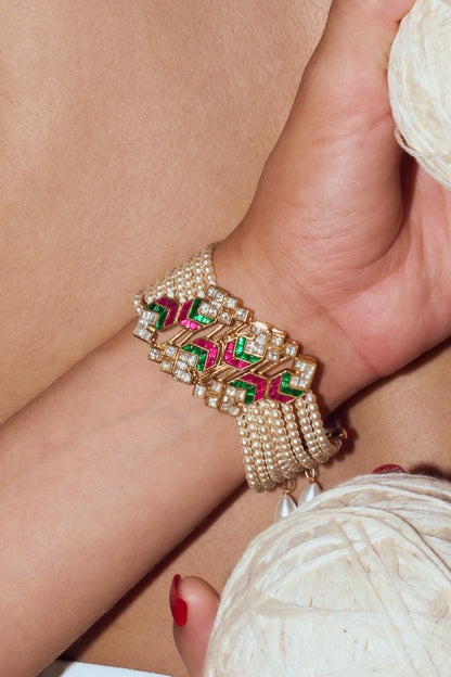 Navya Polki Meenakari Pearl Bracelet