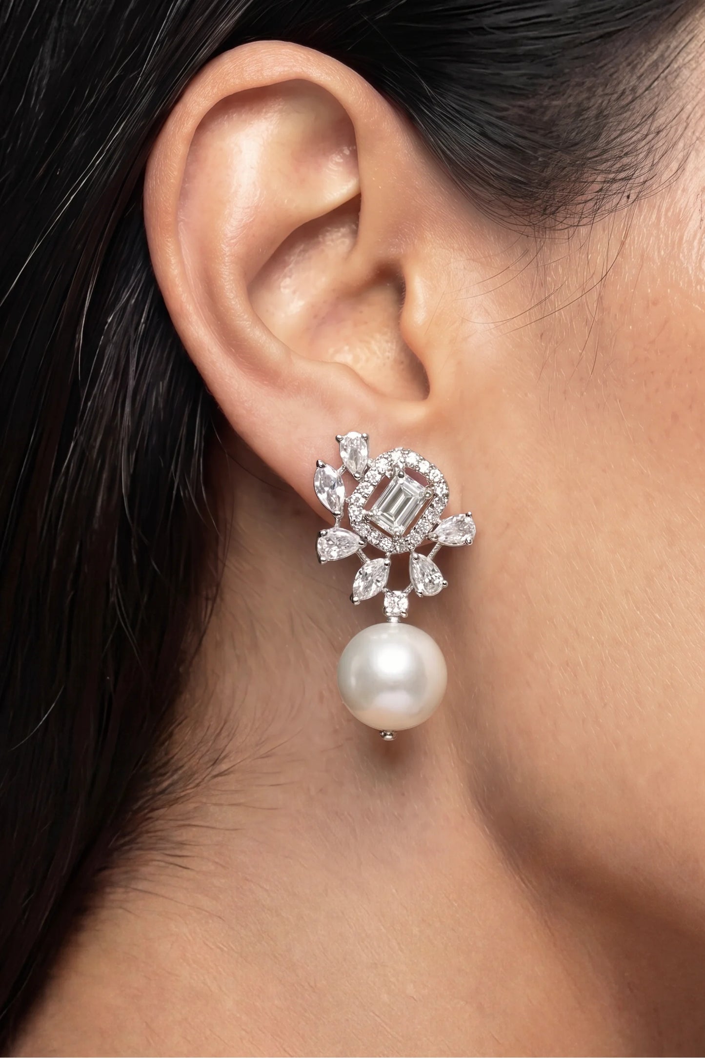 1 PM - Lunaria Pearl & Cygnet Diamond Earrings