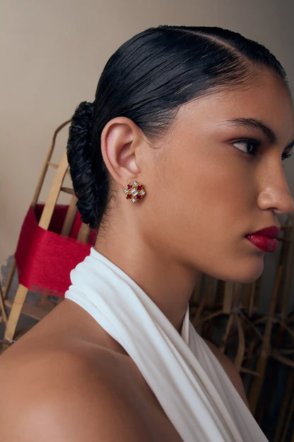 Surkh Polki Meenakari Studs
