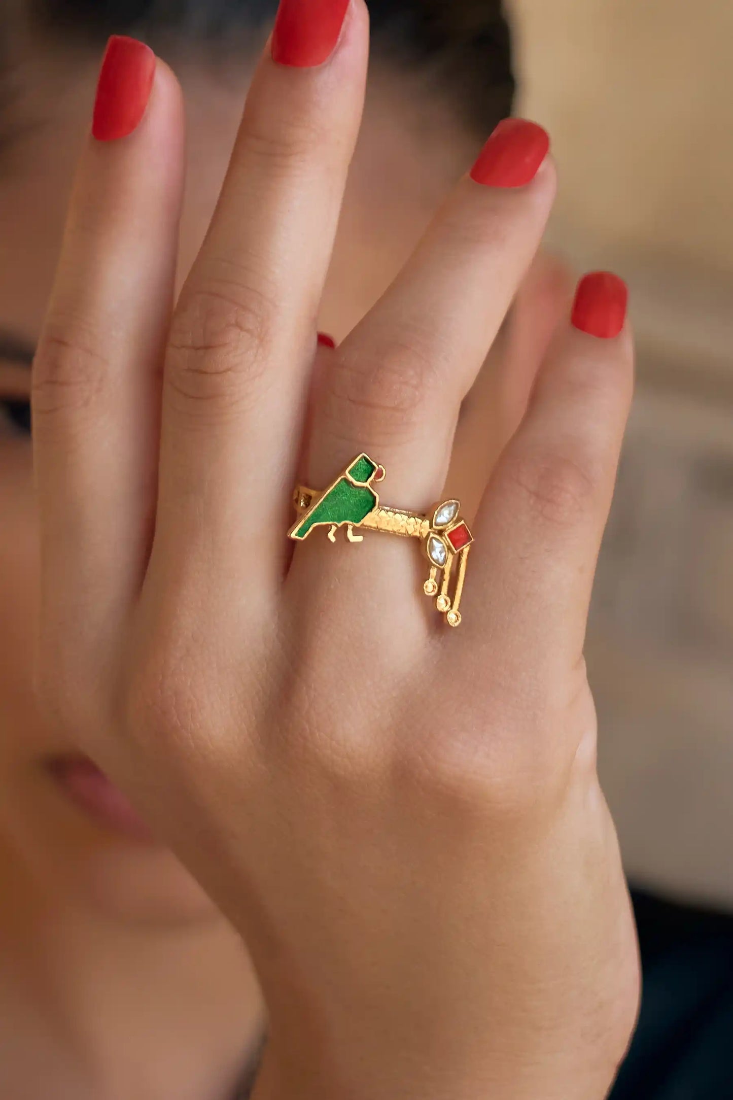 Nayantara Polki Meenakari Statement Ring