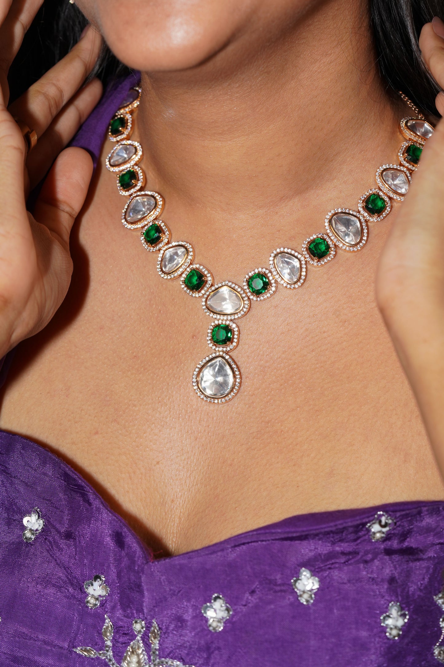 Noor Polki Moissanite Necklace Set