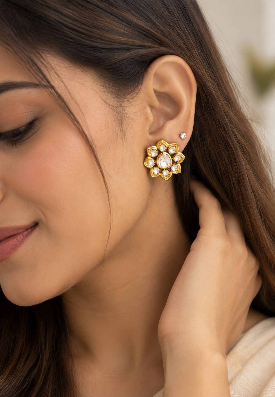 The Gulbahar Polki Floral Stud Earrings