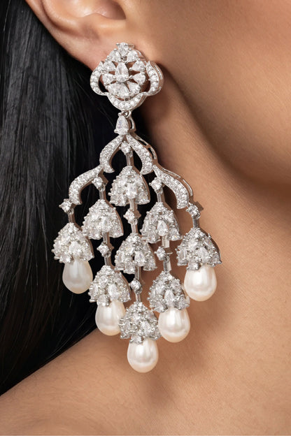 11 PM - Chandelier Cocktail Cygnet Diamond & Pearl Earrings