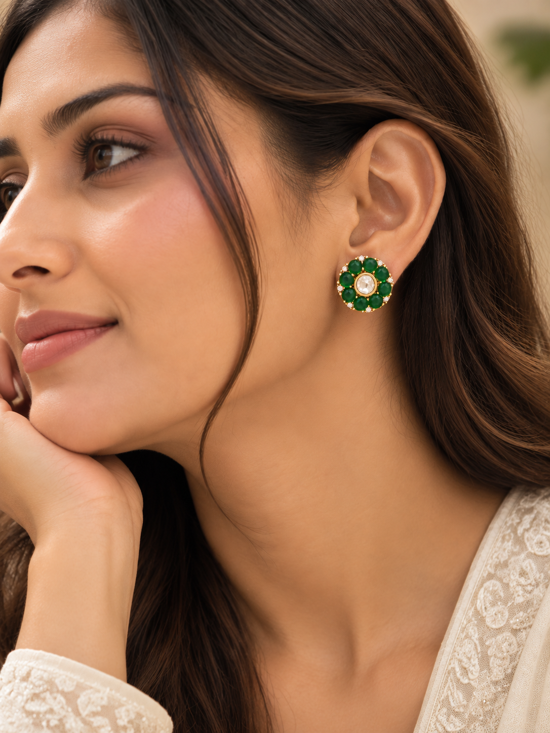 Emerald Blossom Halo Stud Earring Gift Box