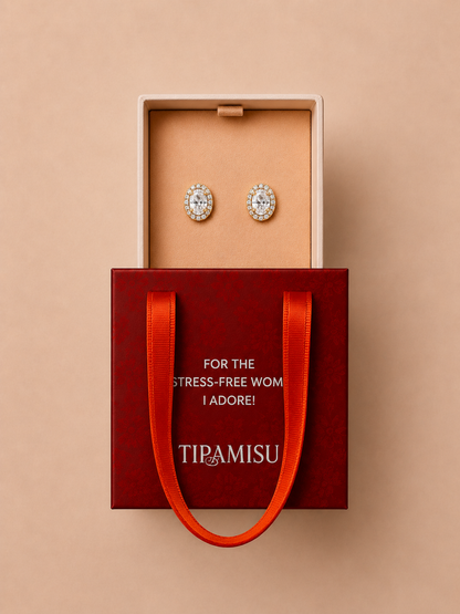 Diamond Oval Solitaire Halo Stud Earrings Gift Box