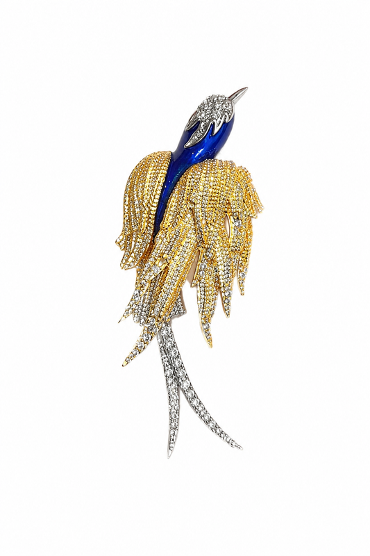 Sapphire Blue Songbird Diamond & Enamel Brooch