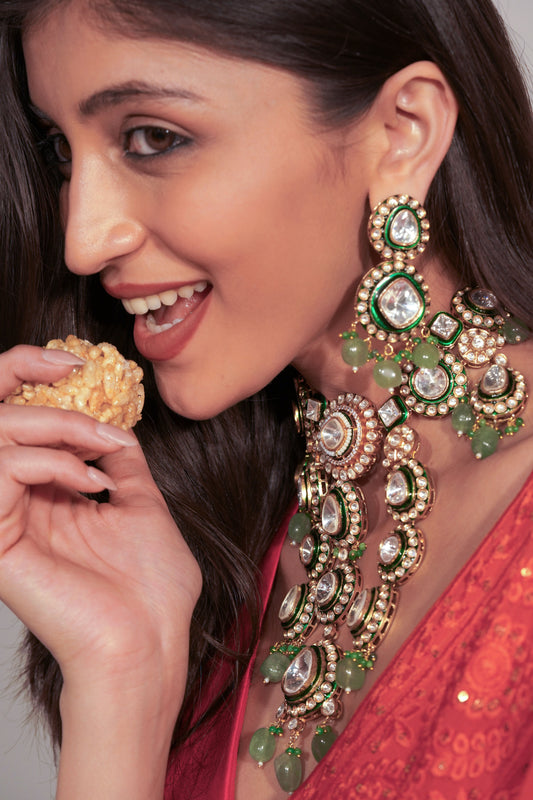 GOLD PLATED BRIDAL SET WITH POLKI & MASSONITE