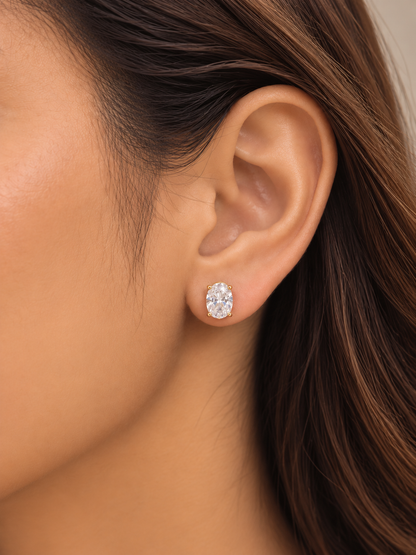 Single Diamond Oval Solitaire Stud Earrings Gift Box