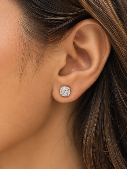 Radiant Halo Cushion Stud Earring Gift Box