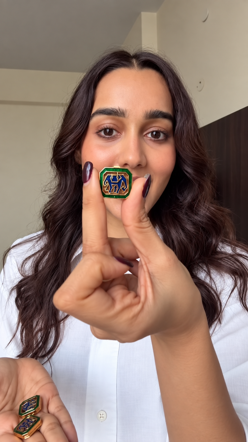 Sapphire Elephant Meenakari Button Cover