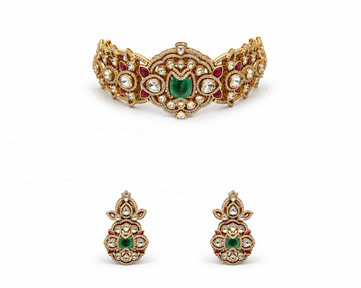 Maharani Emerald Polki Choker Necklace Set