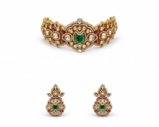 Maharani Emerald Polki Choker Necklace Set
