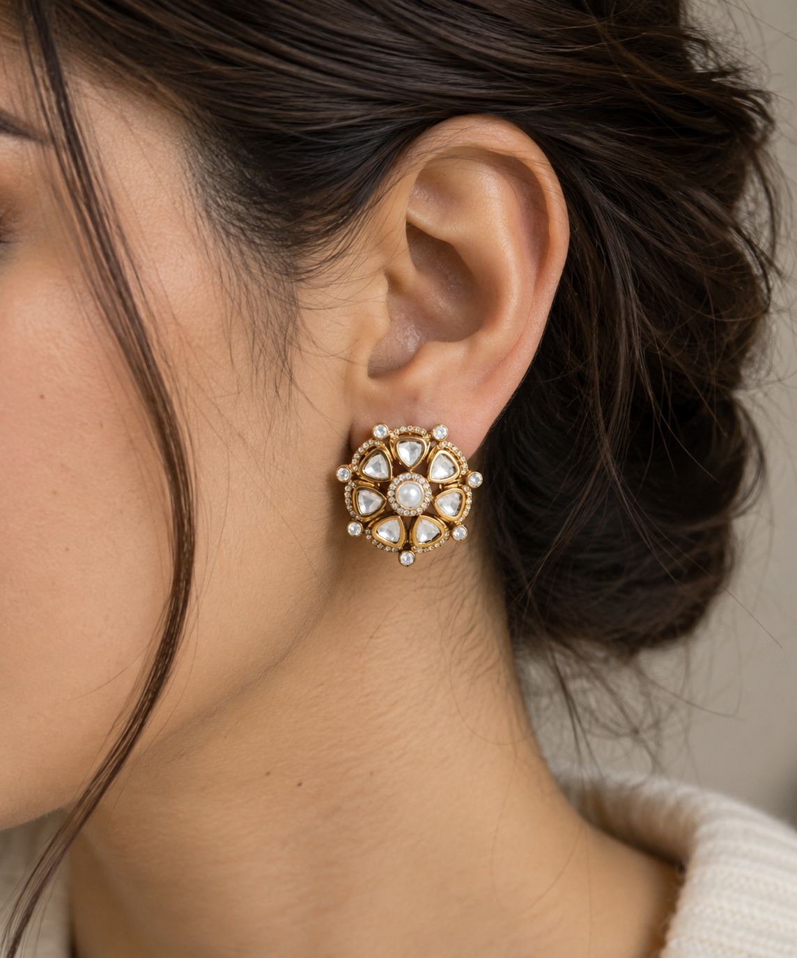 Zarina Polki Floral Halo Stud Earrings