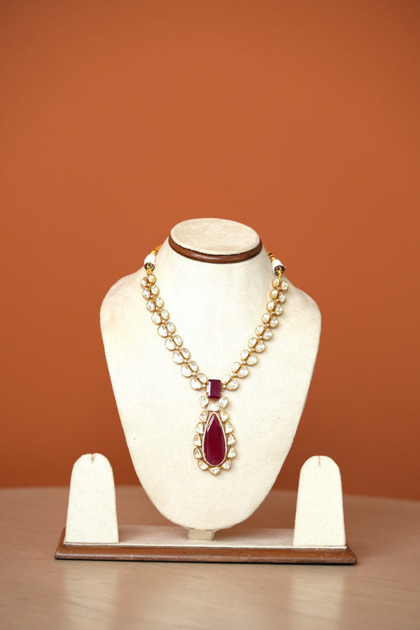 NIKKI PRINCESS REAL MOISSANAITE NECKLACE WITH SEMI PRECIOUS RUBY DROP