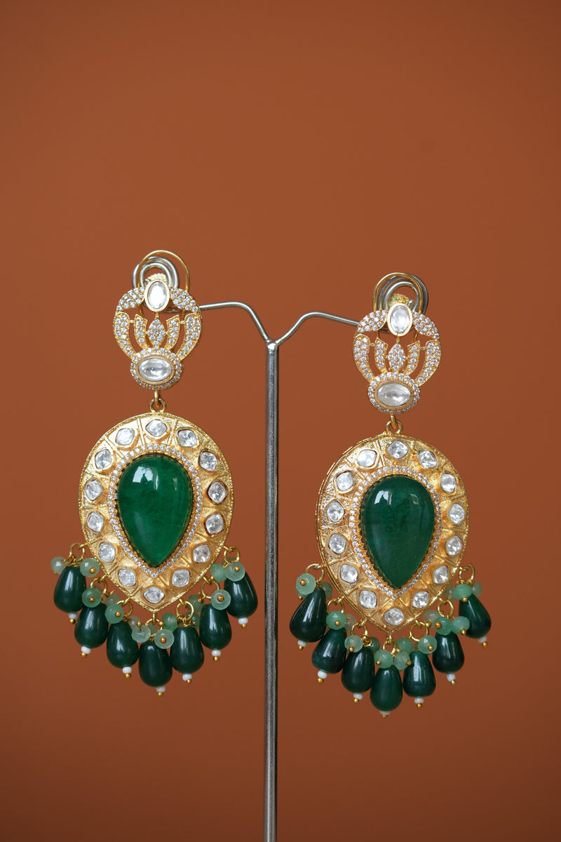 SIA TOTA GREEN STONE LONG EARRINGS