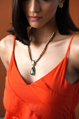 TANUSHREE GREEN SEMI PRECIOUS STONE DROP FAUX POLKI NECKLACE - NIKKI