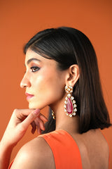 SHRADDHA COCKTAIL REAL MOISSANITE EARRING WITH BIG SEMI PRECIOUS RUBY STONE