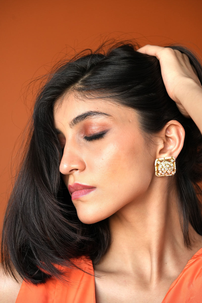 RASHA SQUARE JADAU MOTI EARRINGS