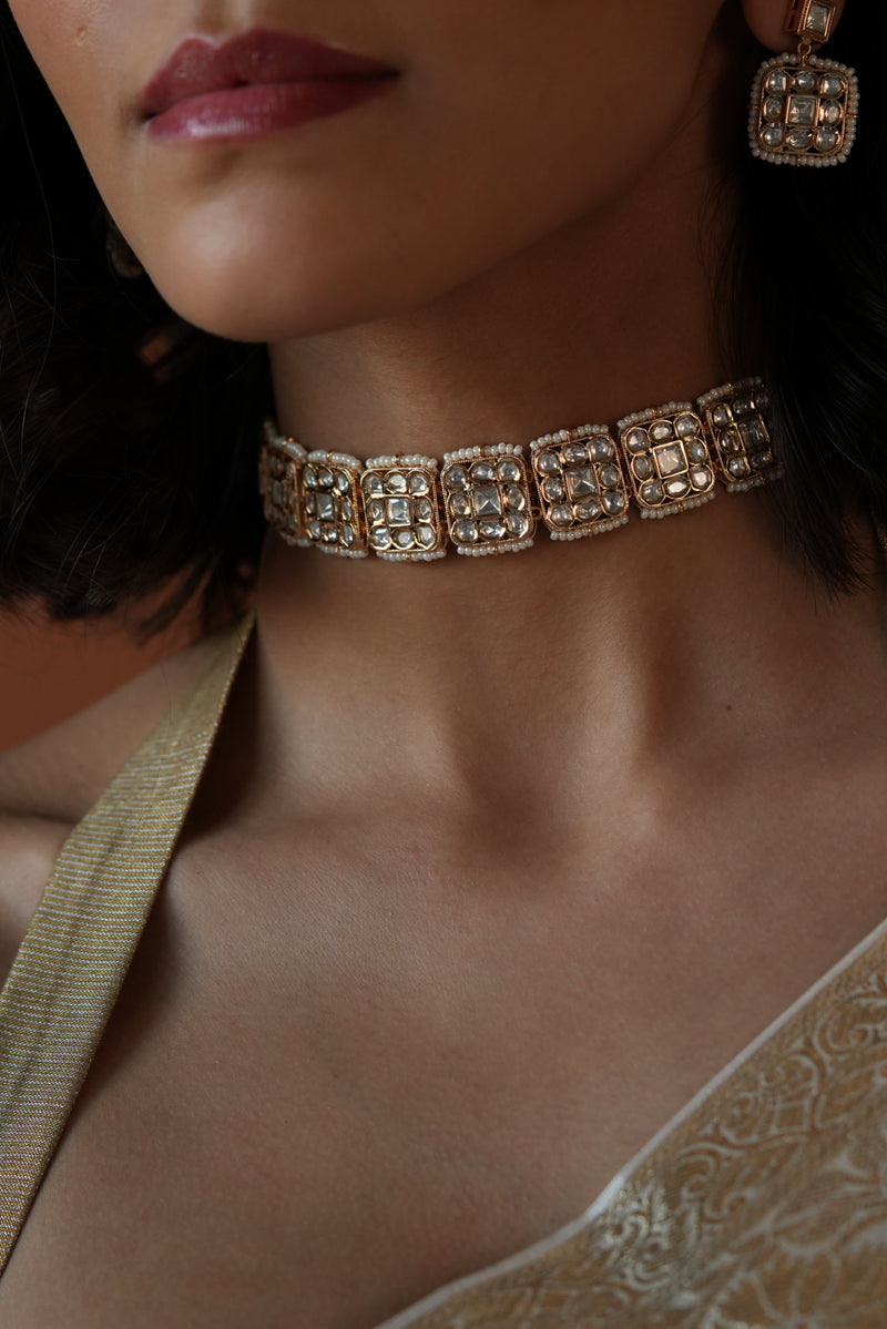 Square Jadau Moti Choker