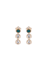 AWARA GREEN AND WHITE POLKI EARRINGS WITH SEMI-PRECIOUS STONE WITH BASRA MOTI