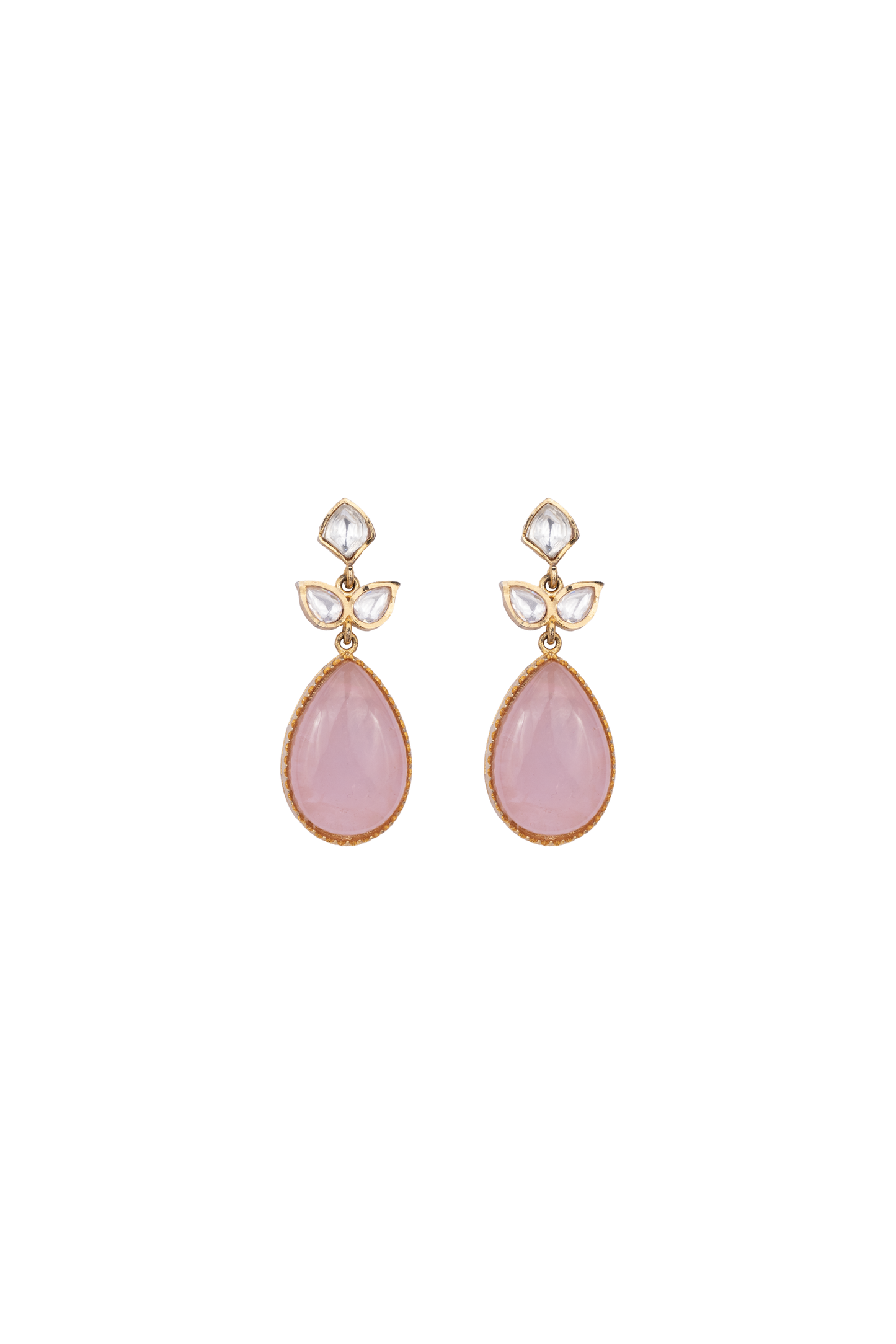 ADITI SEMI PRECIOUS QUARTZ STONE LONG FAUX POLKI NECKLACE SET WITH EARRINGS
