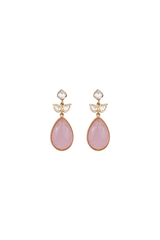 ADITI SEMI PRECIOUS QUARTZ STONE LONG FAUX POLKI NECKLACE SET WITH EARRINGS