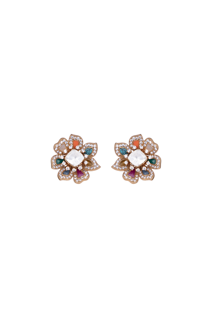 BANSI Round Shaped Red SP Stone Polki Earrings